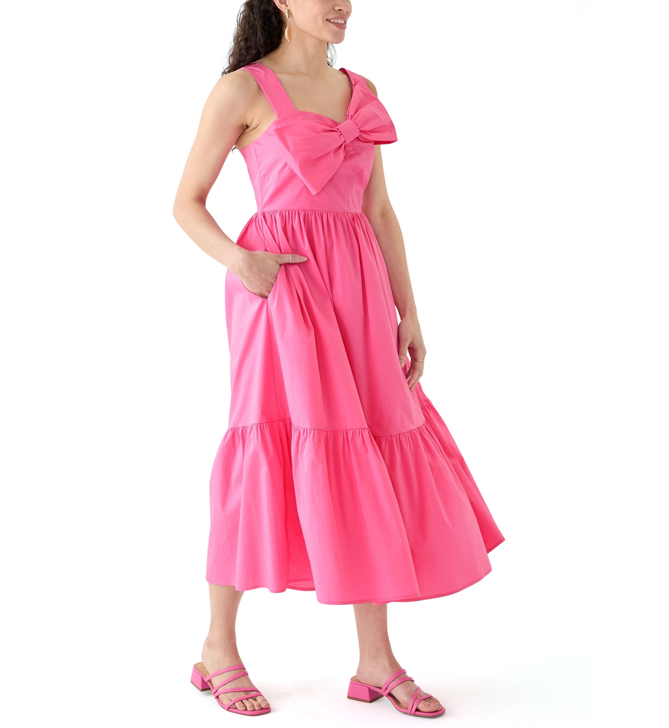 Womens Bow Sleeveless Midi Dress