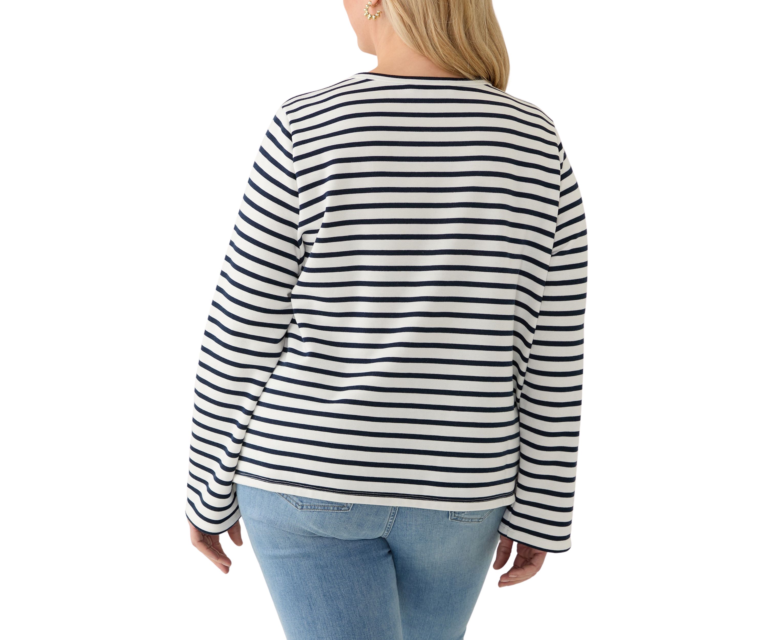 Plus Size Heart Embroidered Stripe T-Shirt