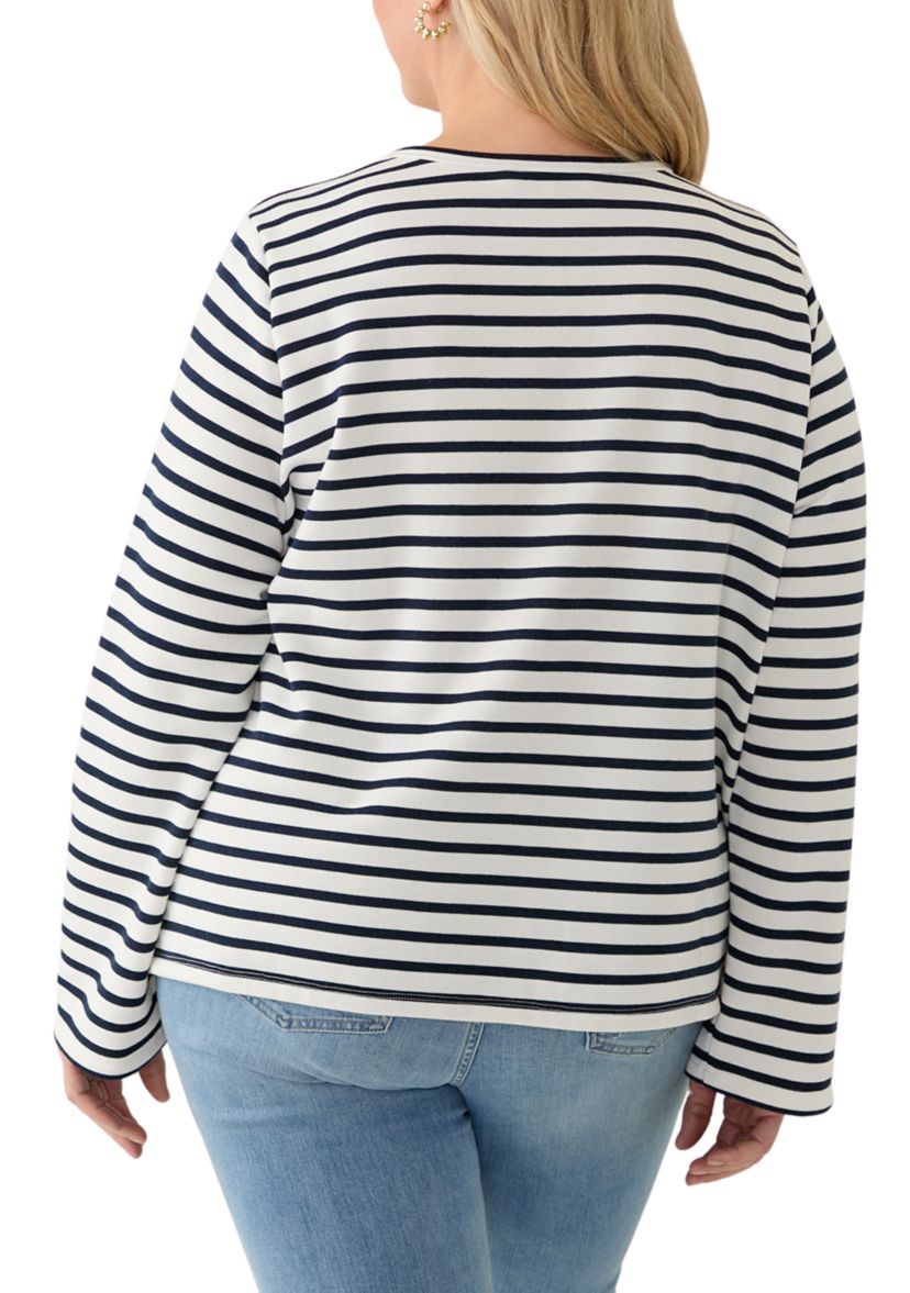 Plus Size Heart Embroidered Stripe T-Shirt