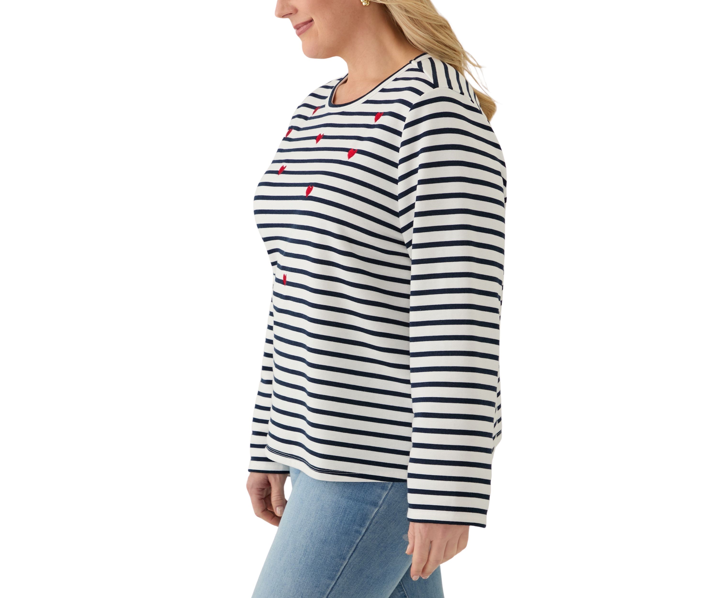 Plus Size Heart Embroidered Stripe T-Shirt