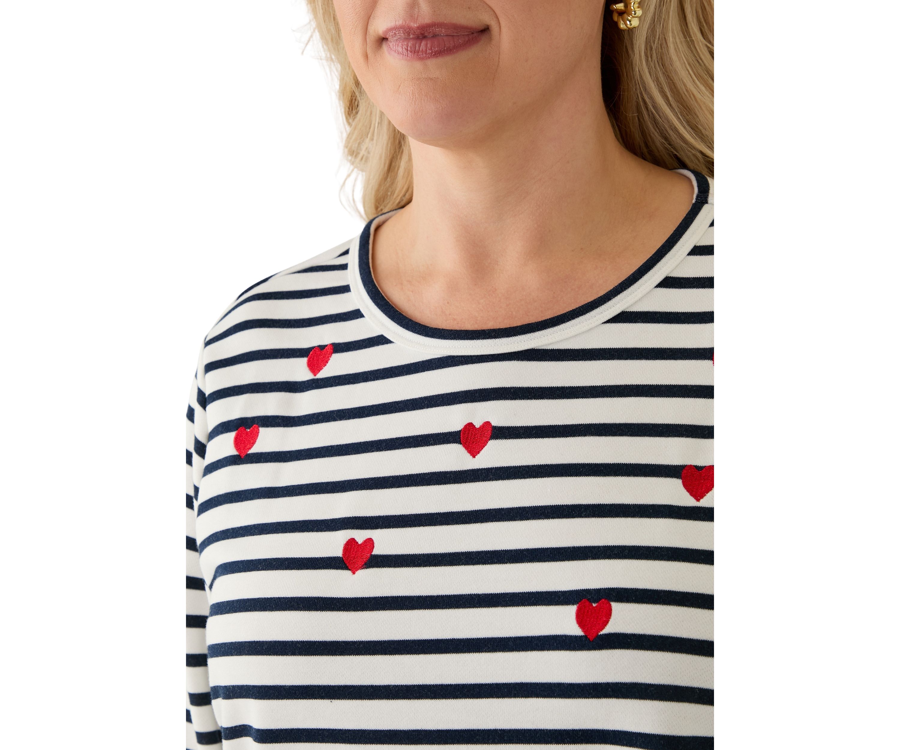 Plus Size Heart Embroidered Stripe T-Shirt