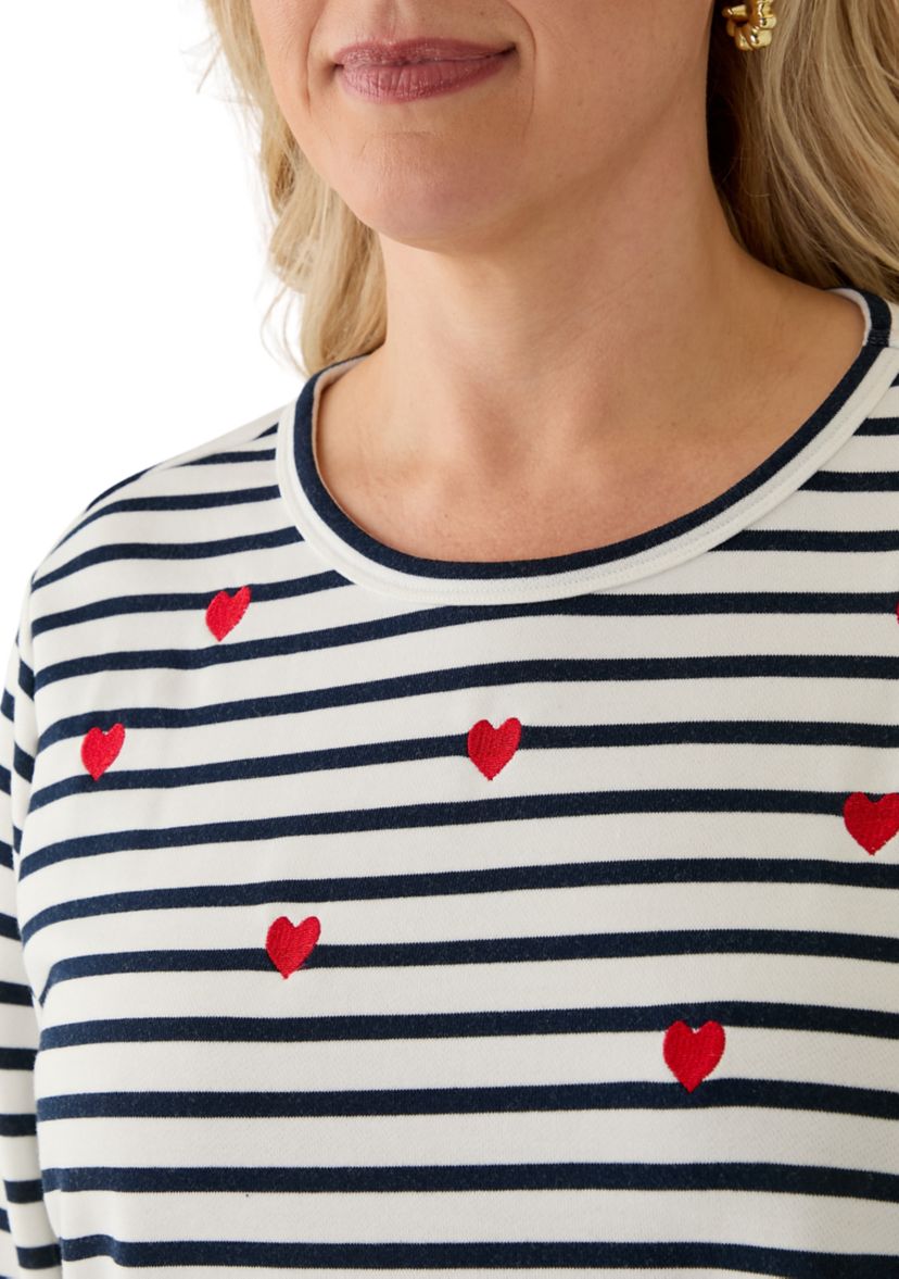 Plus Size Heart Embroidered Stripe T-Shirt
