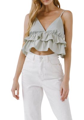 ENGLISH FACTORY Women's Mixed Media Cami Top, Sage, Large
