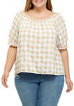 Plus Size Short Sleeve Gingham Woven Top 
