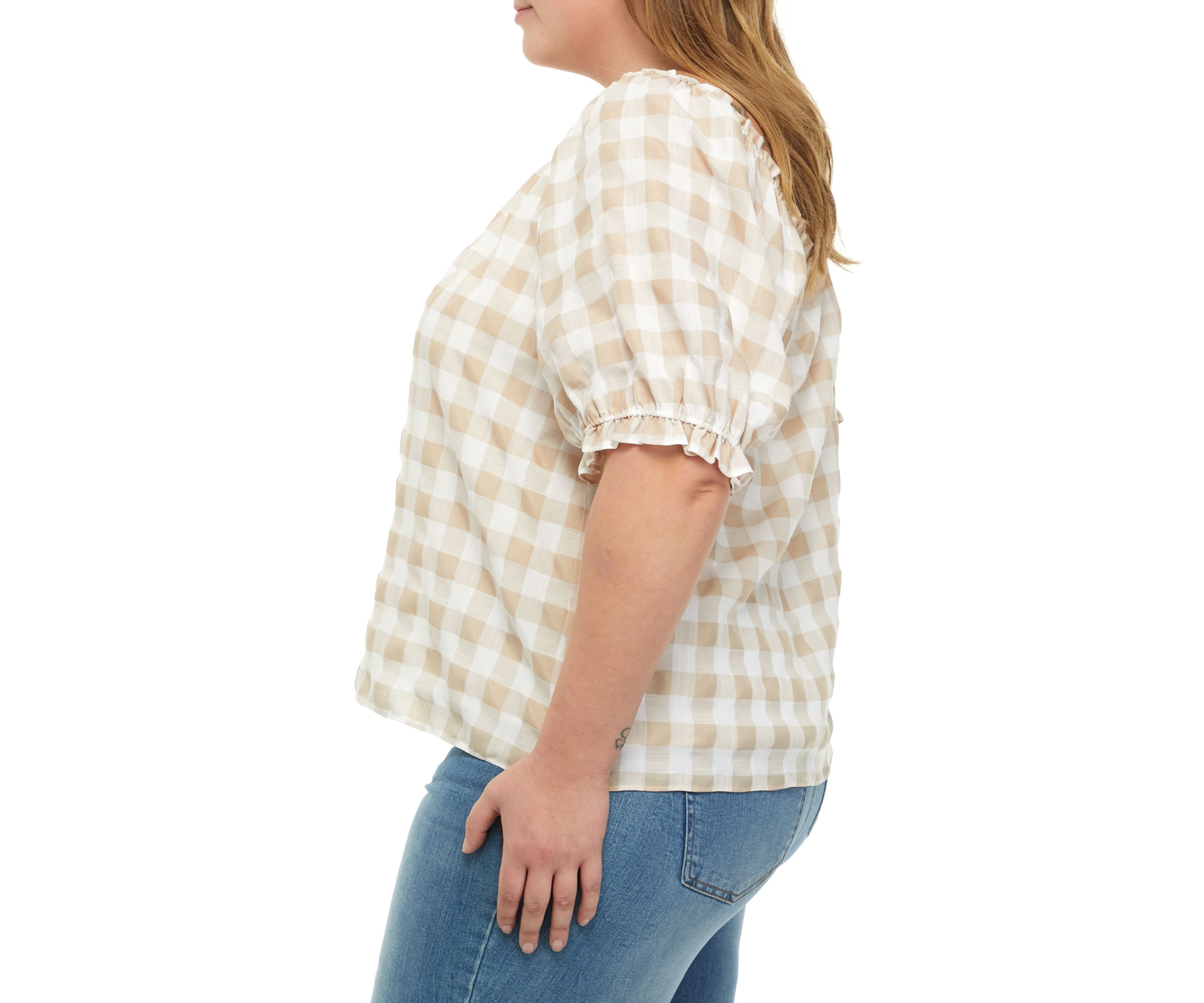 Plus Size Short Sleeve Gingham Woven Top 
