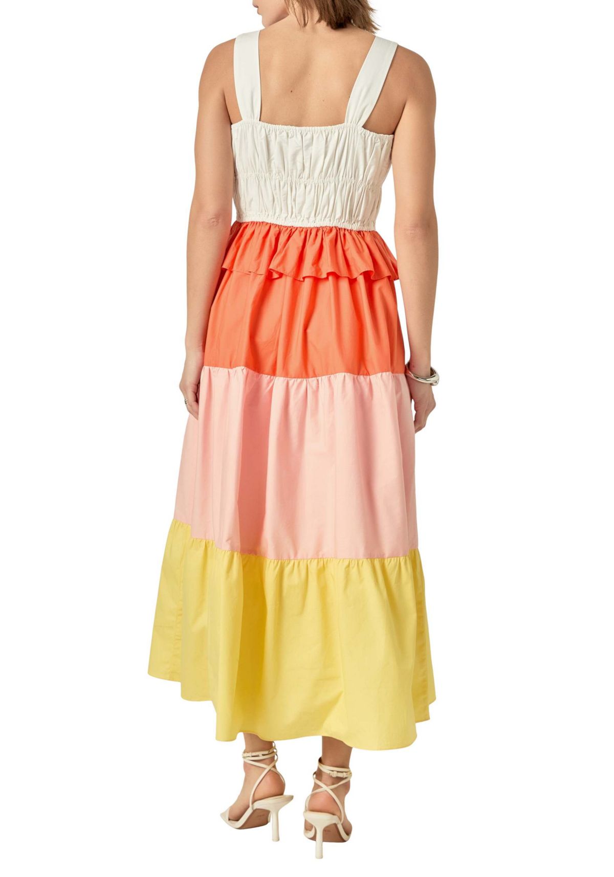 Color Block Tied Detail Shirring Dress
