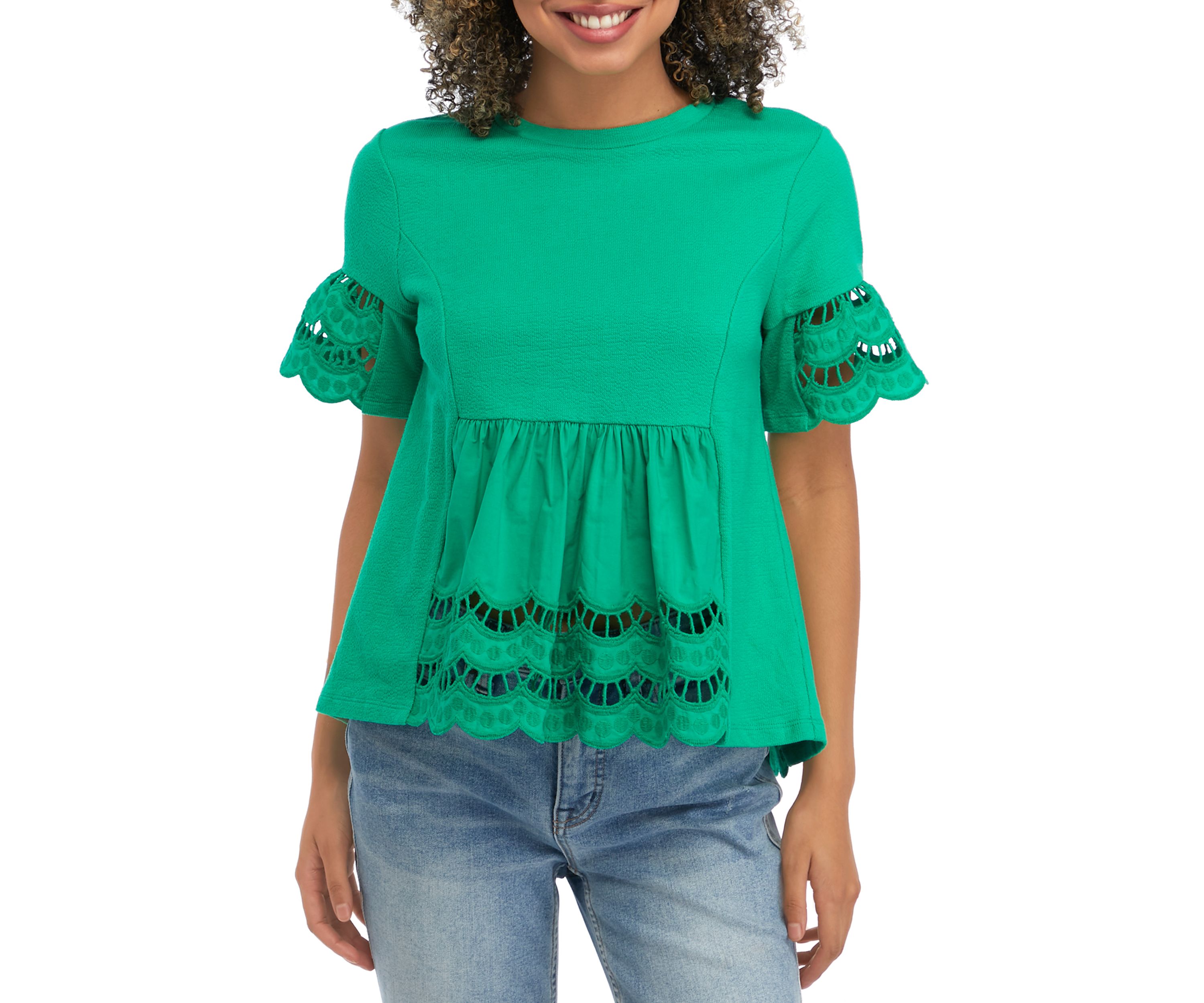 Womens Knit Eyelet Mixed Top