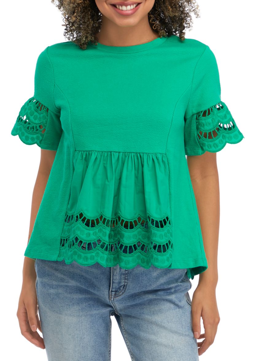 Womens Knit Eyelet Mixed Top