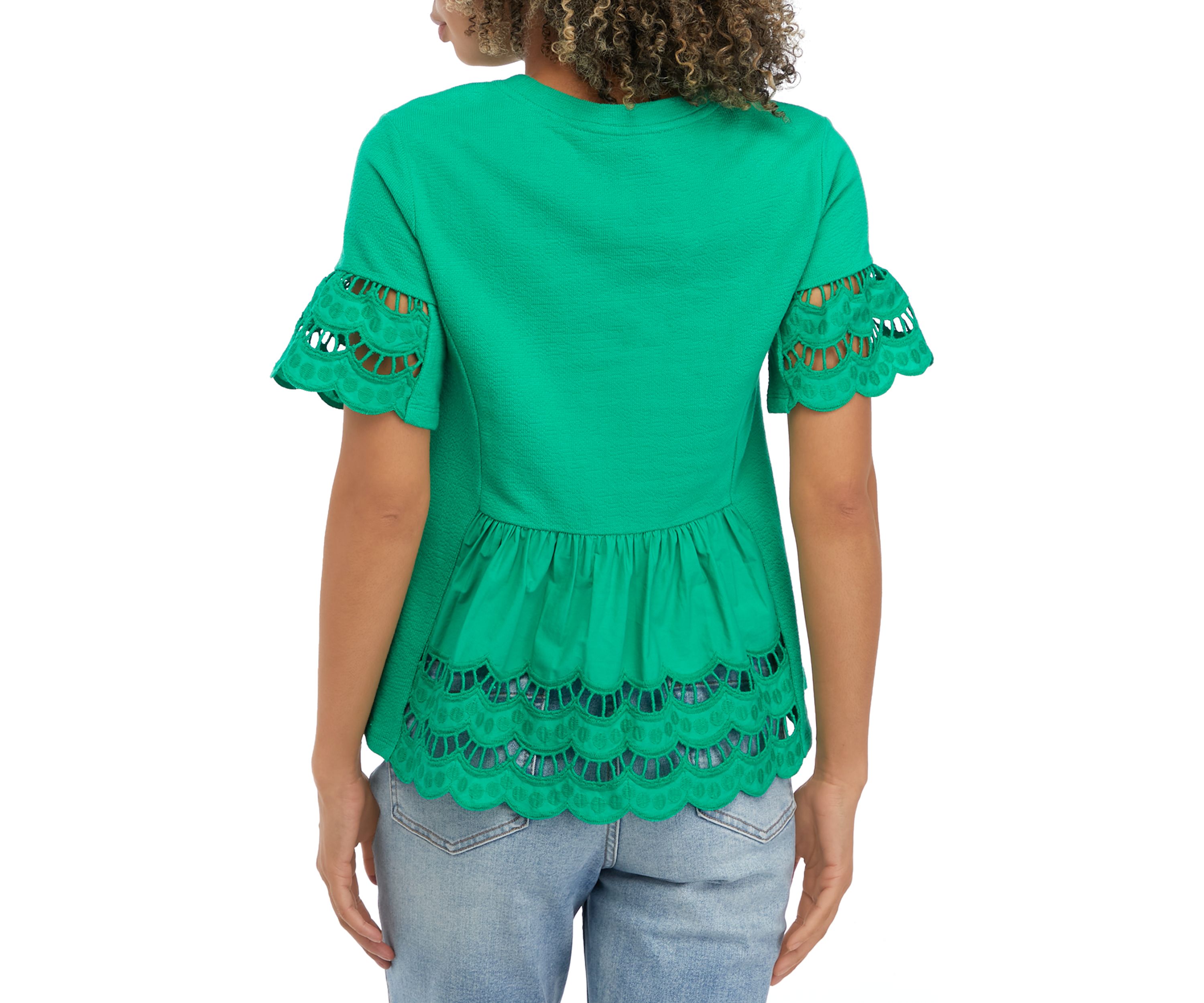 Womens Knit Eyelet Mixed Top