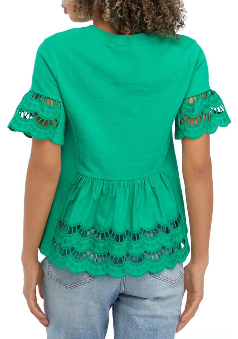 Womens Knit Eyelet Mixed Top