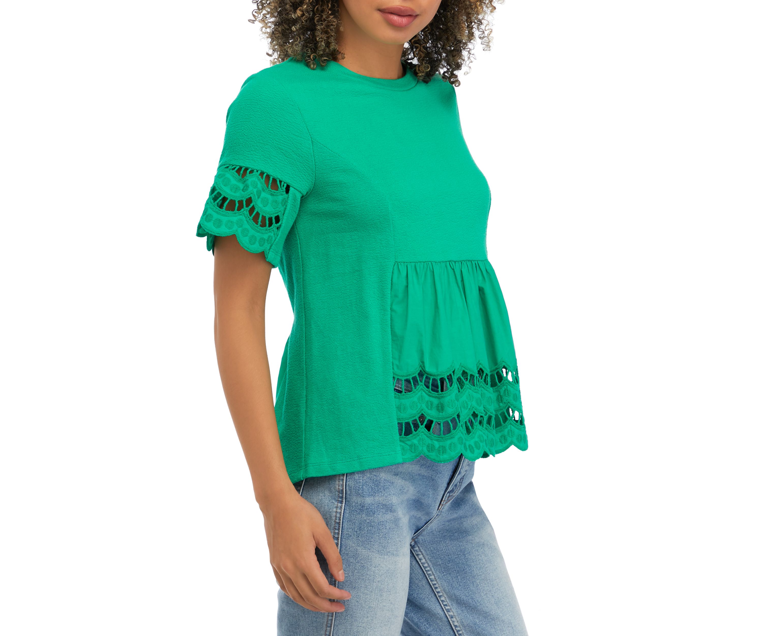 Womens Knit Eyelet Mixed Top