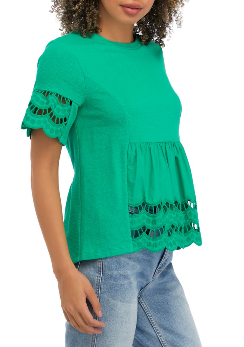 Womens Knit Eyelet Mixed Top