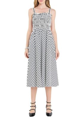 ENGLISH FACTORY Women's Striped Smocked Dress, Large