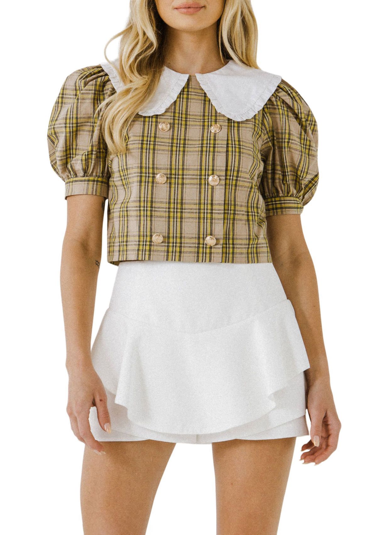 Oversized Collar Check Top