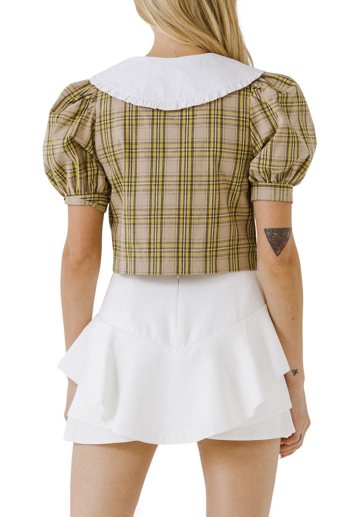 Oversized Collar Check Top