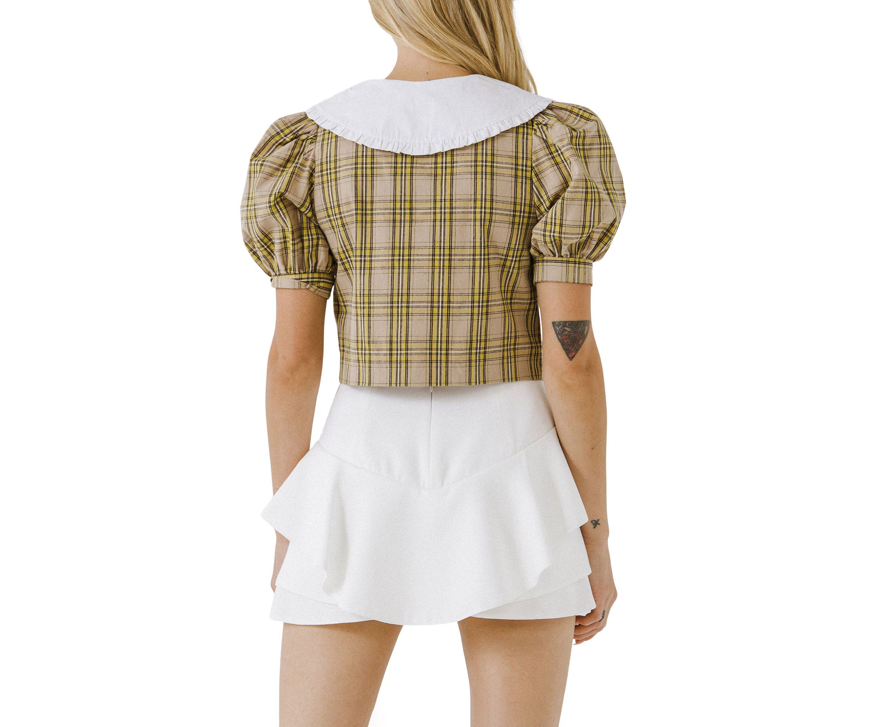 Oversized Collar Check Top