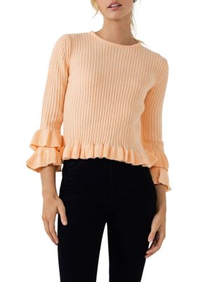 ENGLISH FACTORY Women's Ruffle Detail Sweater, Pink, Medium