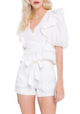 ENGLISH FACTORY Women's Front Pocket Shorts, White, Medium