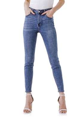 ENGLISH FACTORY Women's Midi Waist Skinny Ankle Jeans