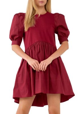ENGLISH FACTORY Women's High Low Knit Combo Dress