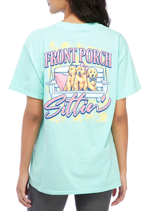 Juniors Short Sleeve Front Porch Sittin Graphic T-Shirt 