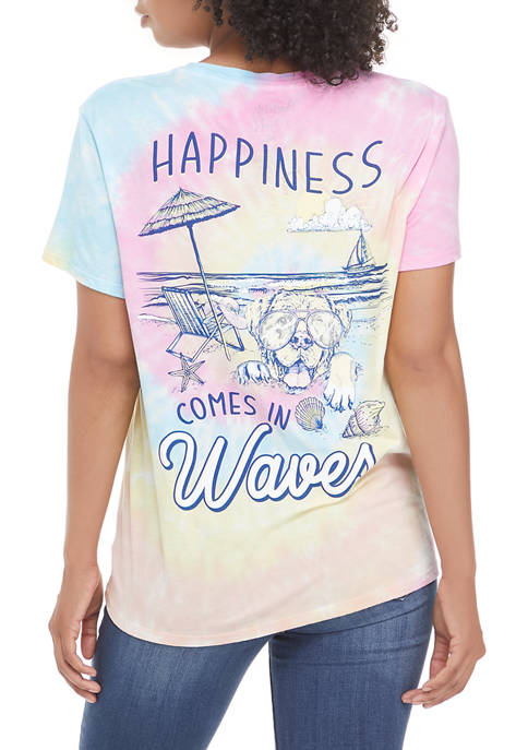 Juniors Dog On A Beach Graphic T-Shirt 