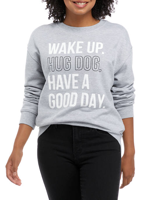 Juniors Hug Dog Graphic Fleece Pullover