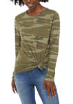  Juniors Long Sleeve Camouflage Side Knot T-Shirt 