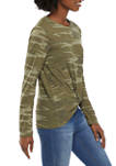  Juniors Long Sleeve Camouflage Side Knot T-Shirt 