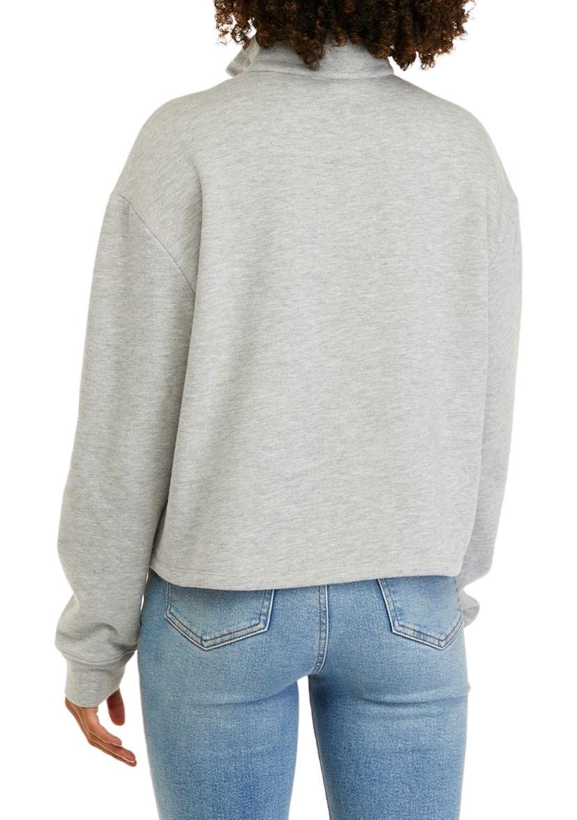 Juniors Long Sleeve Mickey Quarter Zip Mock Neck Graphic Sweatshirt