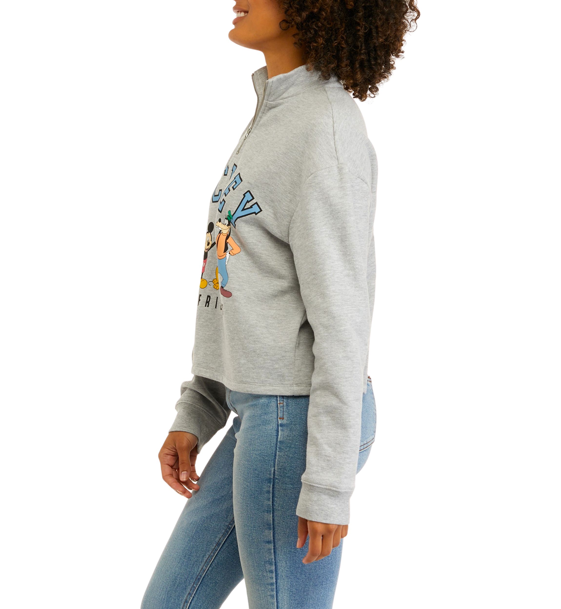Juniors Long Sleeve Mickey Quarter Zip Mock Neck Graphic Sweatshirt