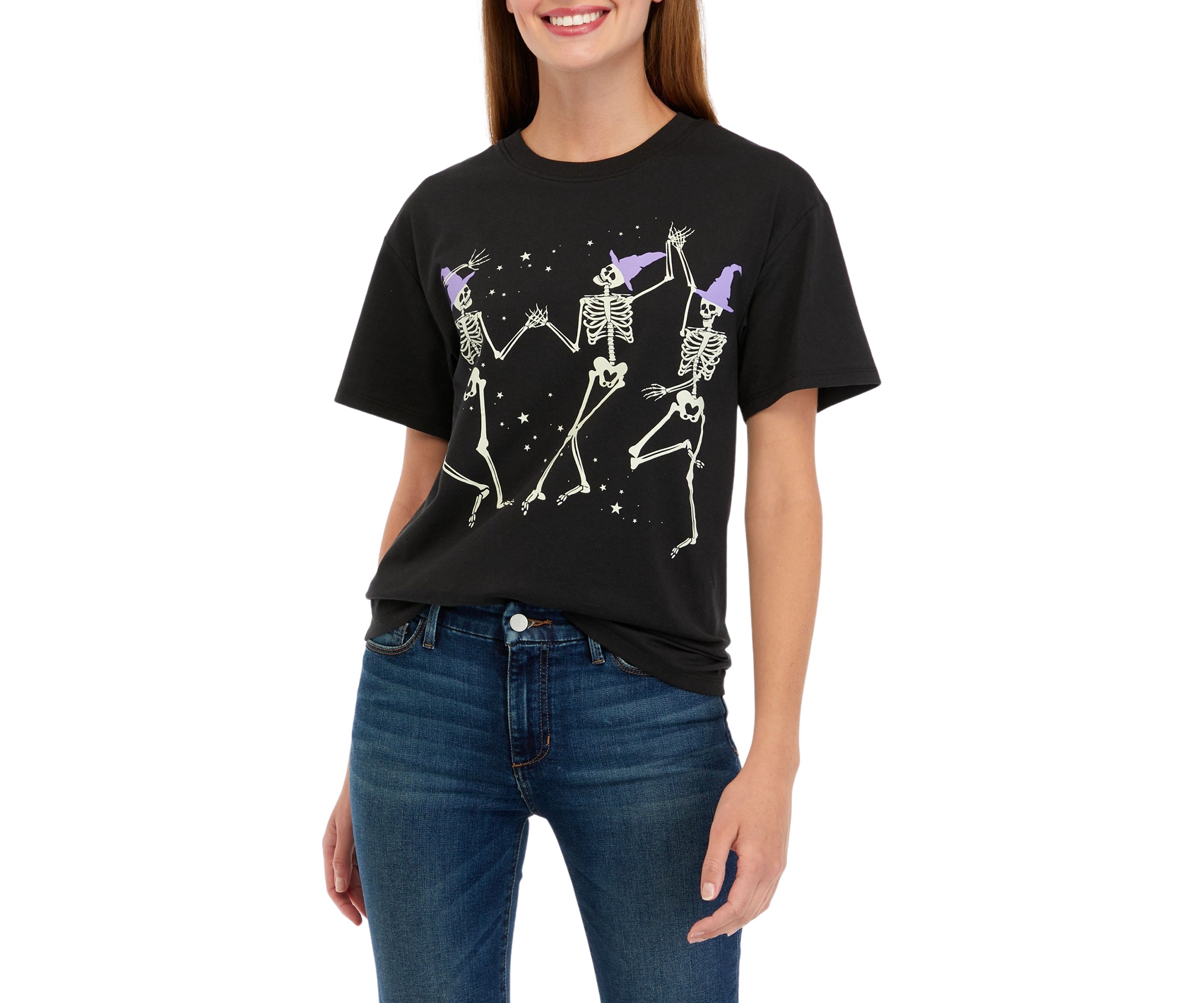 Womens Short Sleeve Skeleton Graphic T-Shirt