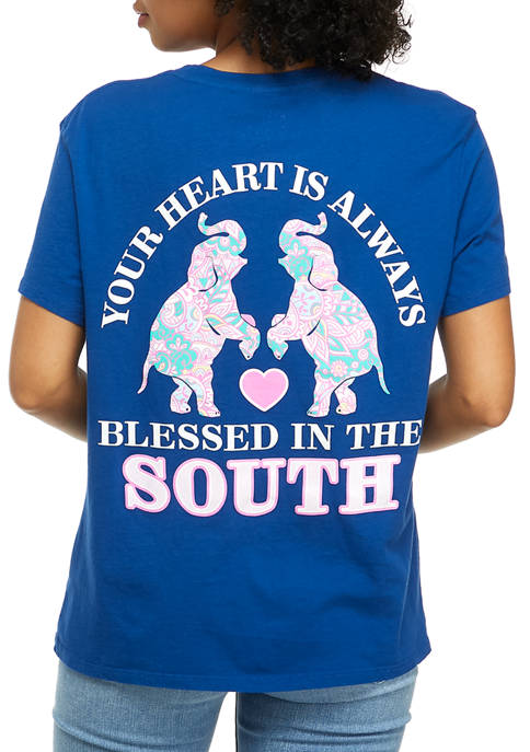 Juniors Short Sleeve Blessed in the South Elephant Graphic T-Shirt