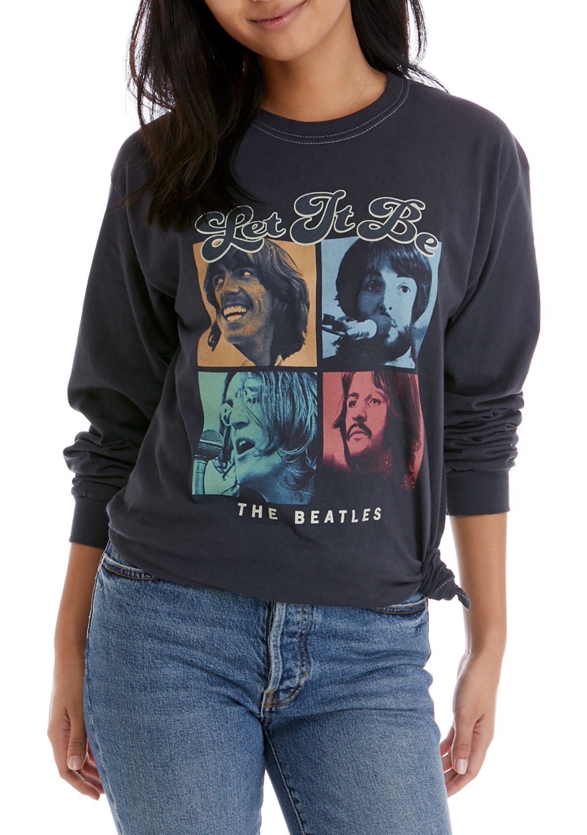 Juniors Side Knot Graphic Beatles Top
