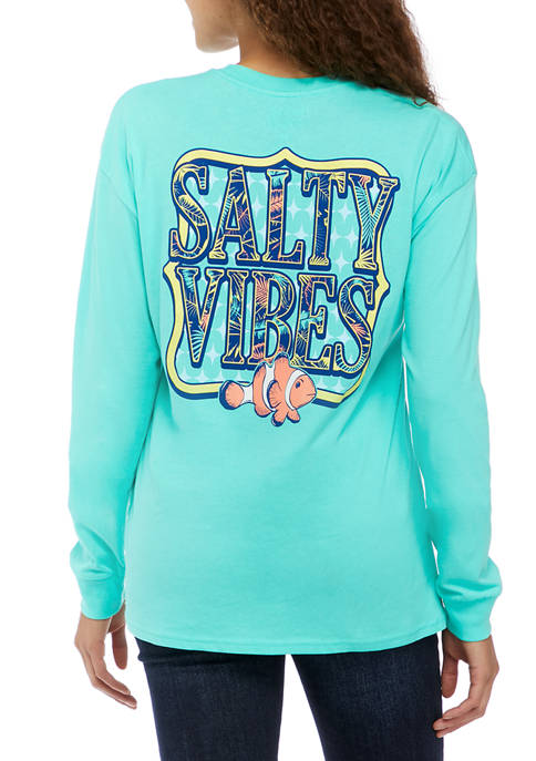 Juniors Long Sleeve Salty Vibes Graphic T-Shirt 