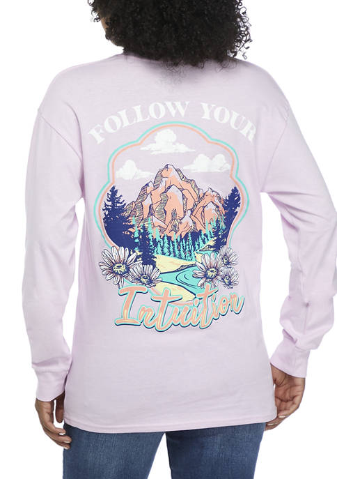 Juniors Long Sleeve Mountain Graphic T-Shirt 