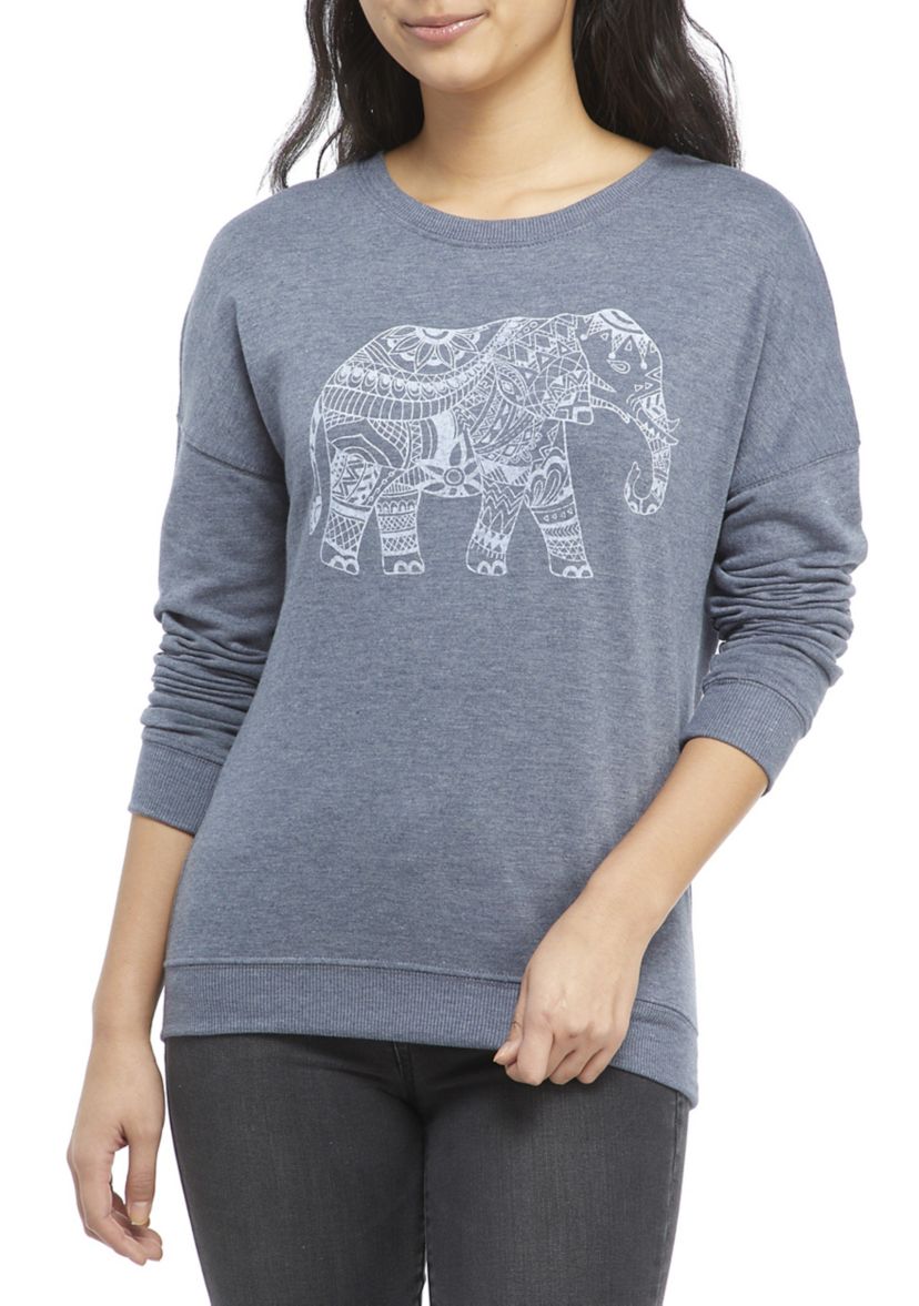 Juniors Long Sleeve Elephant Sweatshirt
