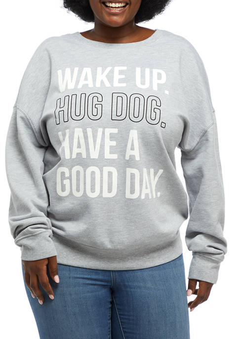 Juniors Long Sleeve Fleece Hug Dog Graphic Sweatshirt