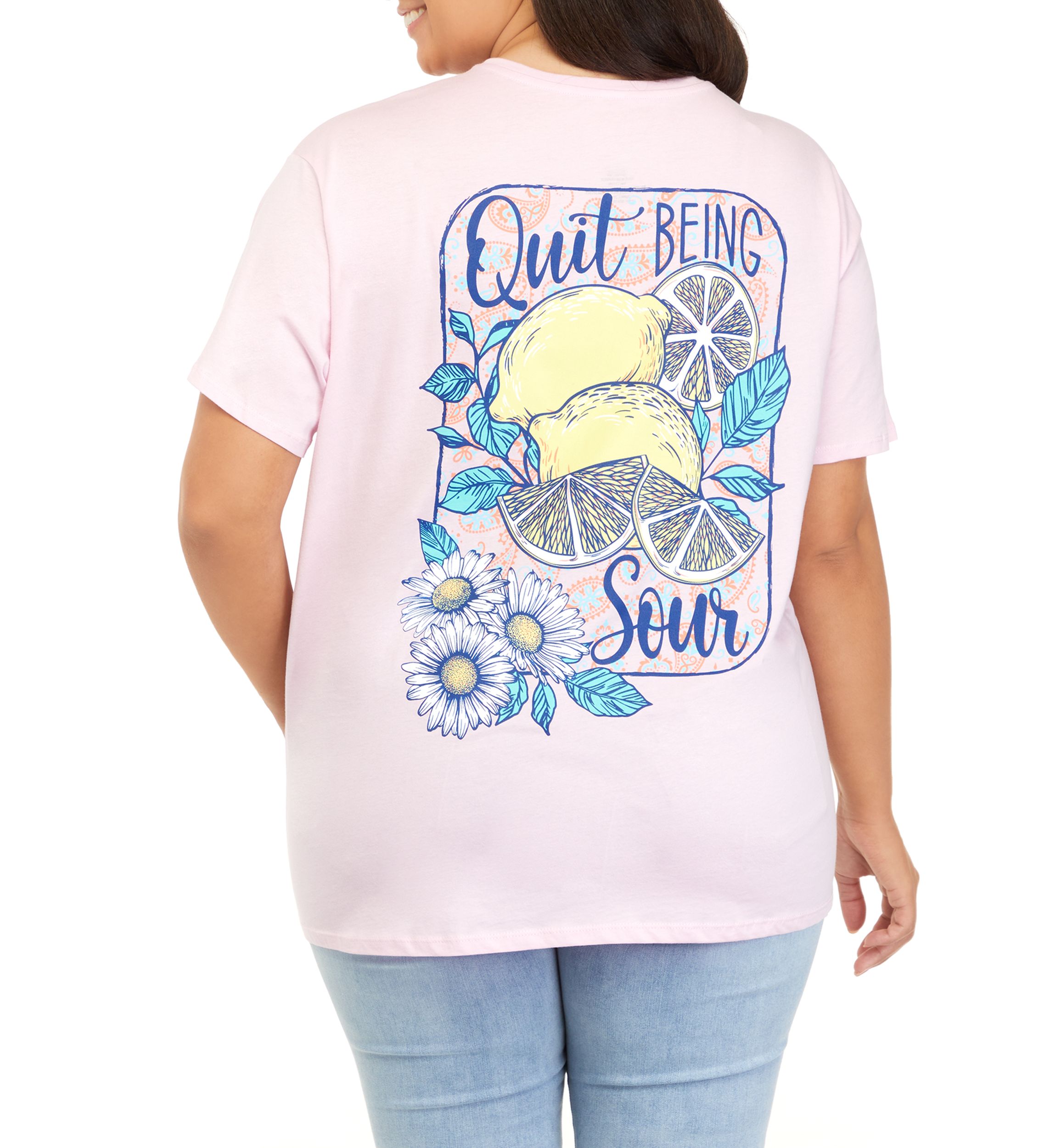 Plus Size Short Sleeve Quit Being Sour Graphic T-Shirt