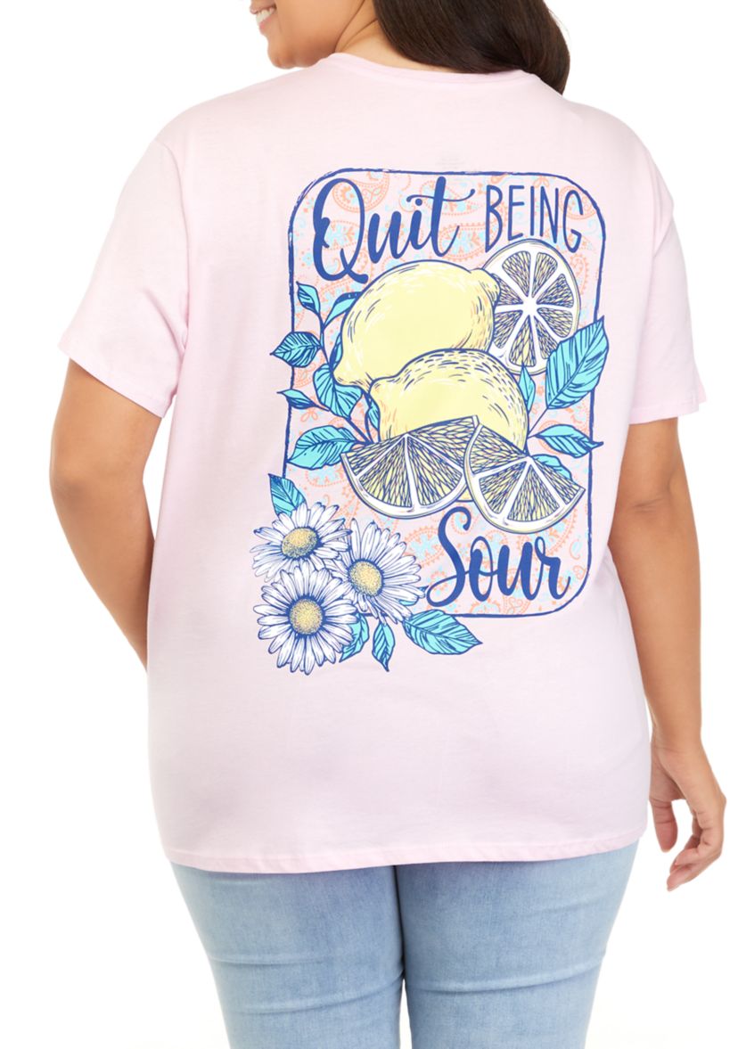 Plus Size Short Sleeve Quit Being Sour Graphic T-Shirt