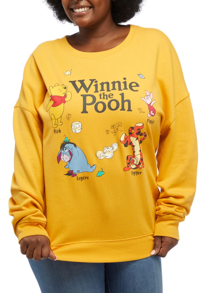 Plus Size Drop Shoulder Fleece Winnie the Pooh Graphic Pullover 