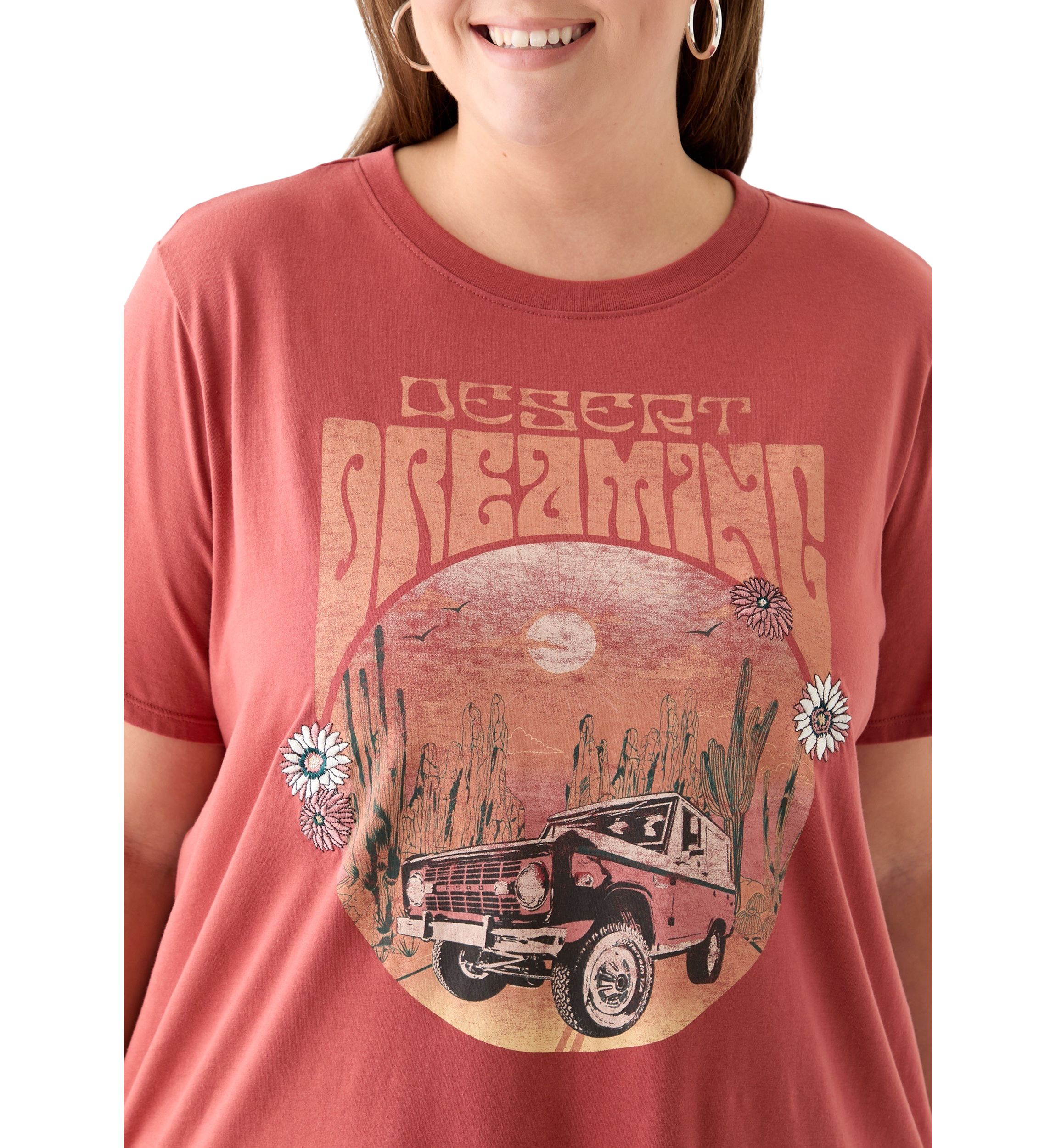 Plus Size Desert Dreaming Graphic T-Shirt with Embroidery
