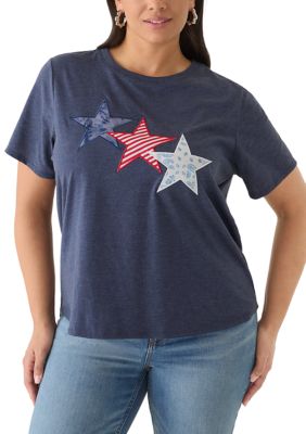 Hybrid Promotions Women's Plus Size Tie Dye Star Print T-Shirt, Navy Blue, 1X