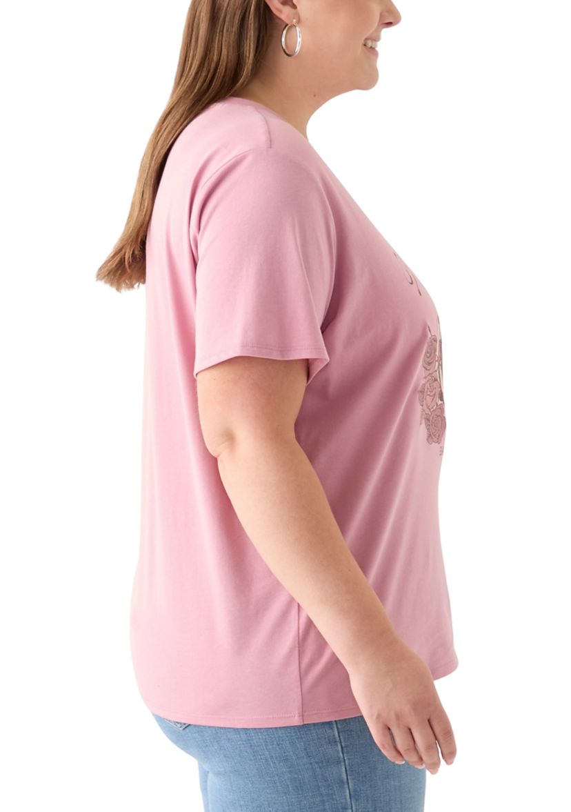 Plus Size Lone Mountain Range Graphic T-Shirt with Embroidery 