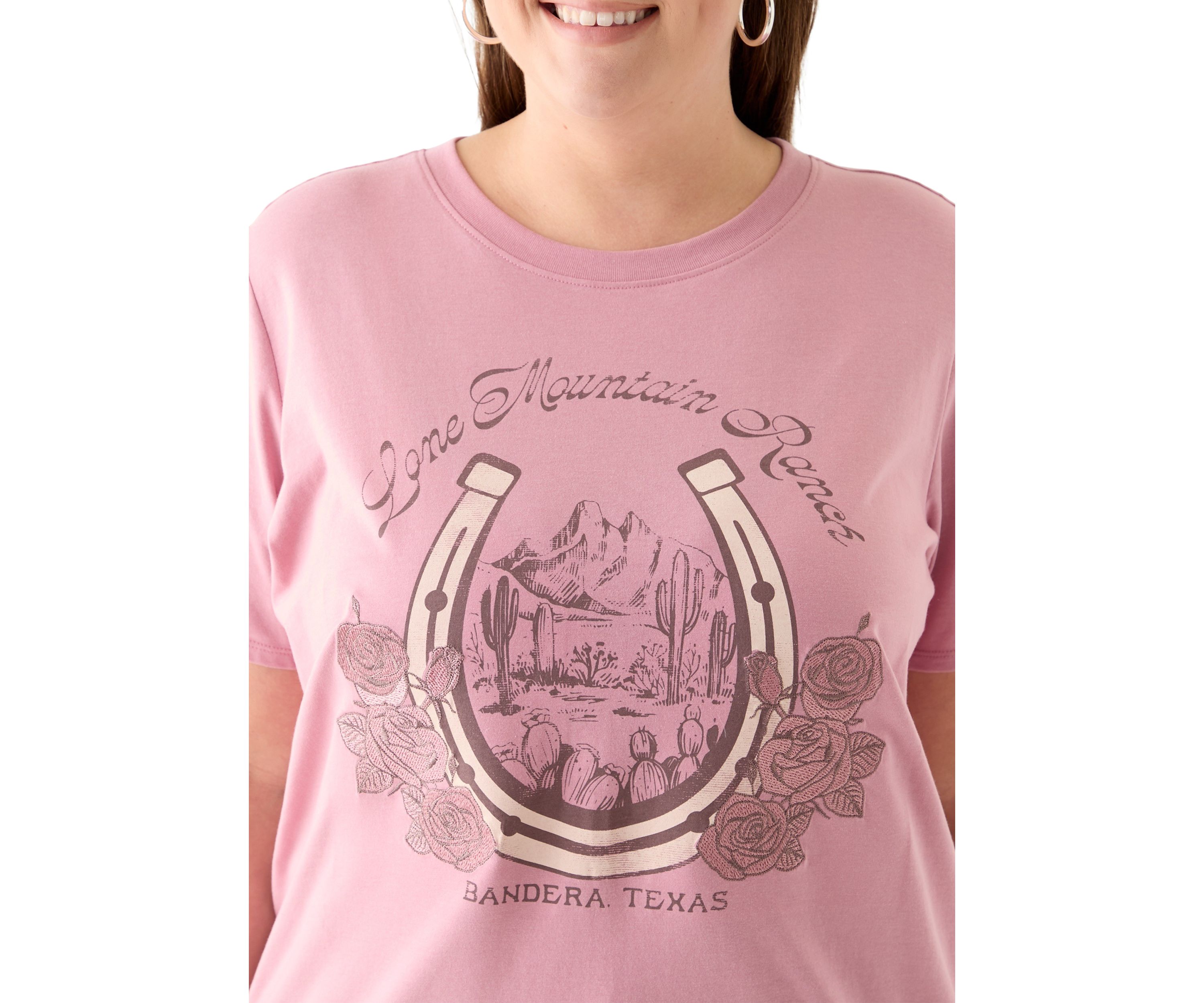 Plus Size Lone Mountain Range Graphic T-Shirt with Embroidery 