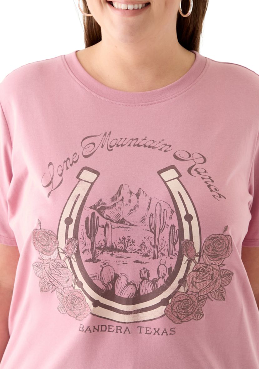 Plus Size Lone Mountain Range Graphic T-Shirt with Embroidery 
