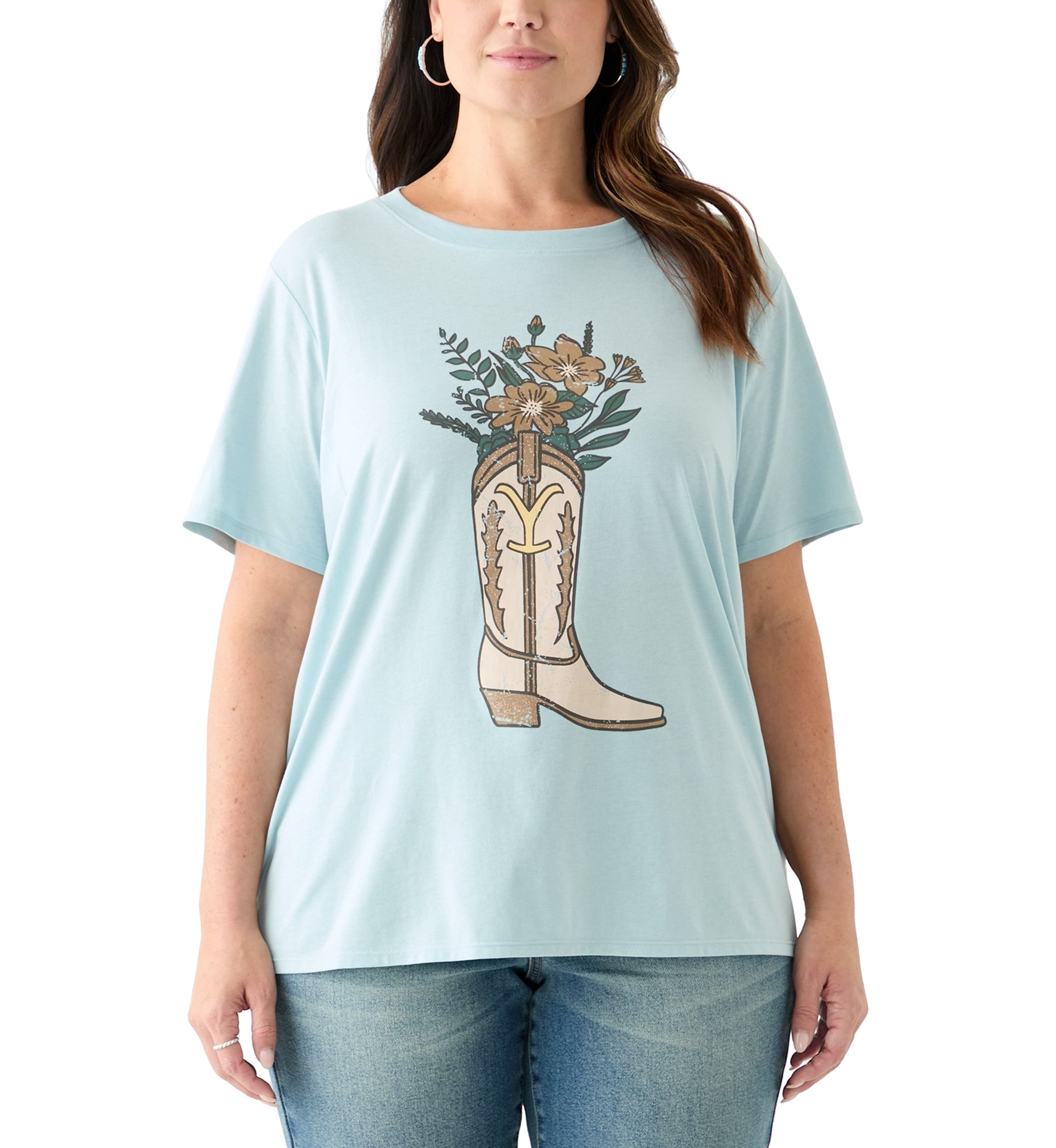 Plus Size Flower Boot Graphic T-Shirt 