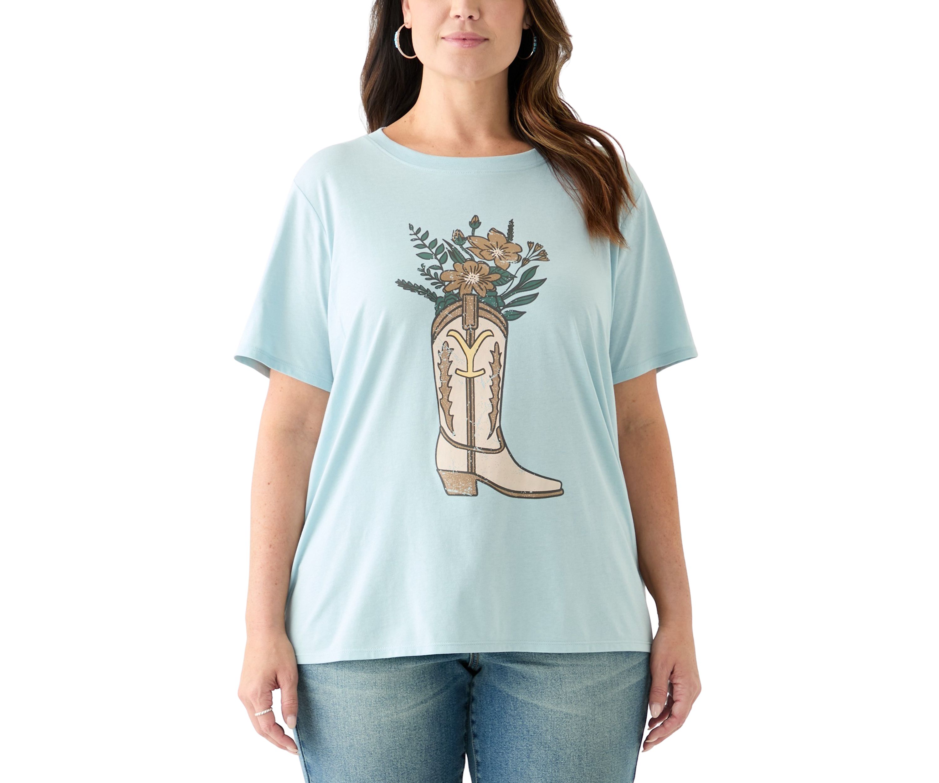 Plus Size Flower Boot Graphic T-Shirt 