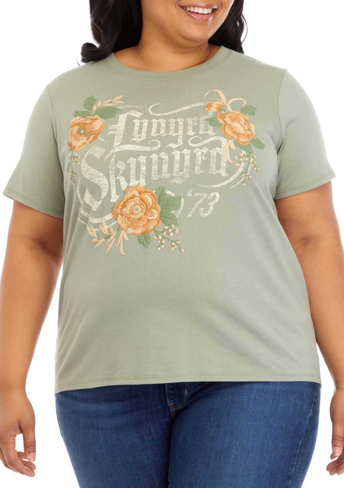 Plus Size Skynard Flowers Graphic T-Shirt