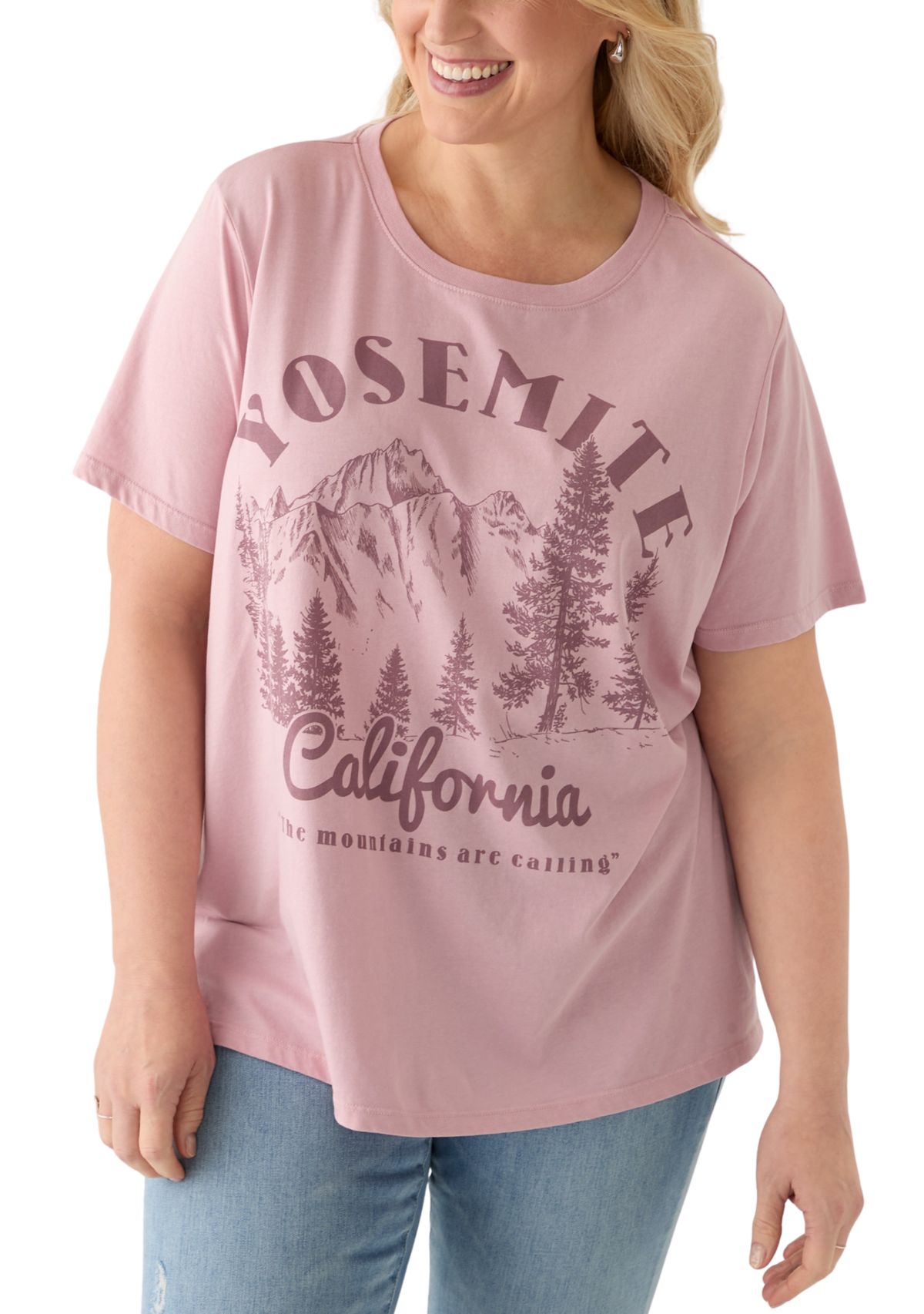Plus Size Yosemite Mountains Mineral Wash Graphic T-Shirt